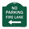Signmission No Parking Fire Lane W/ Left Arrow, Green & White Aluminum Sign, 18" x 18", GW-1818-23736 A-DES-GW-1818-23736
